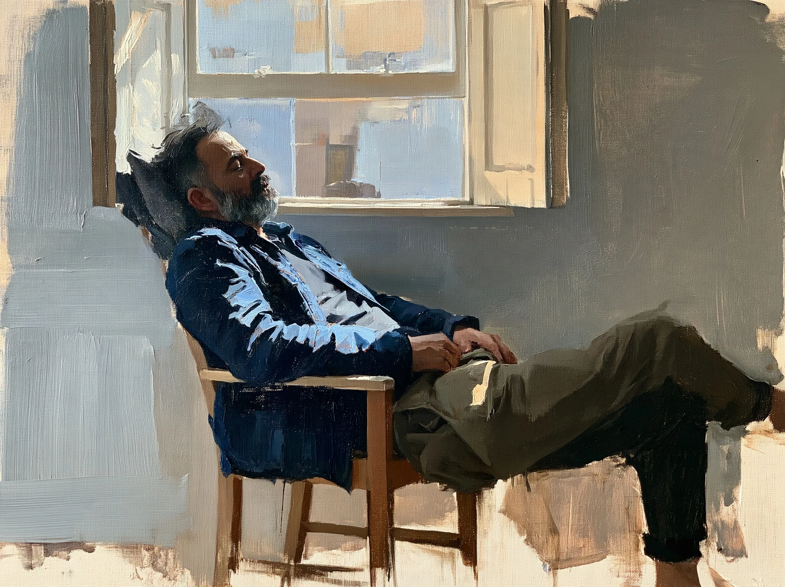 A painting of a reader resting in an armchair beside a sunlit window.
